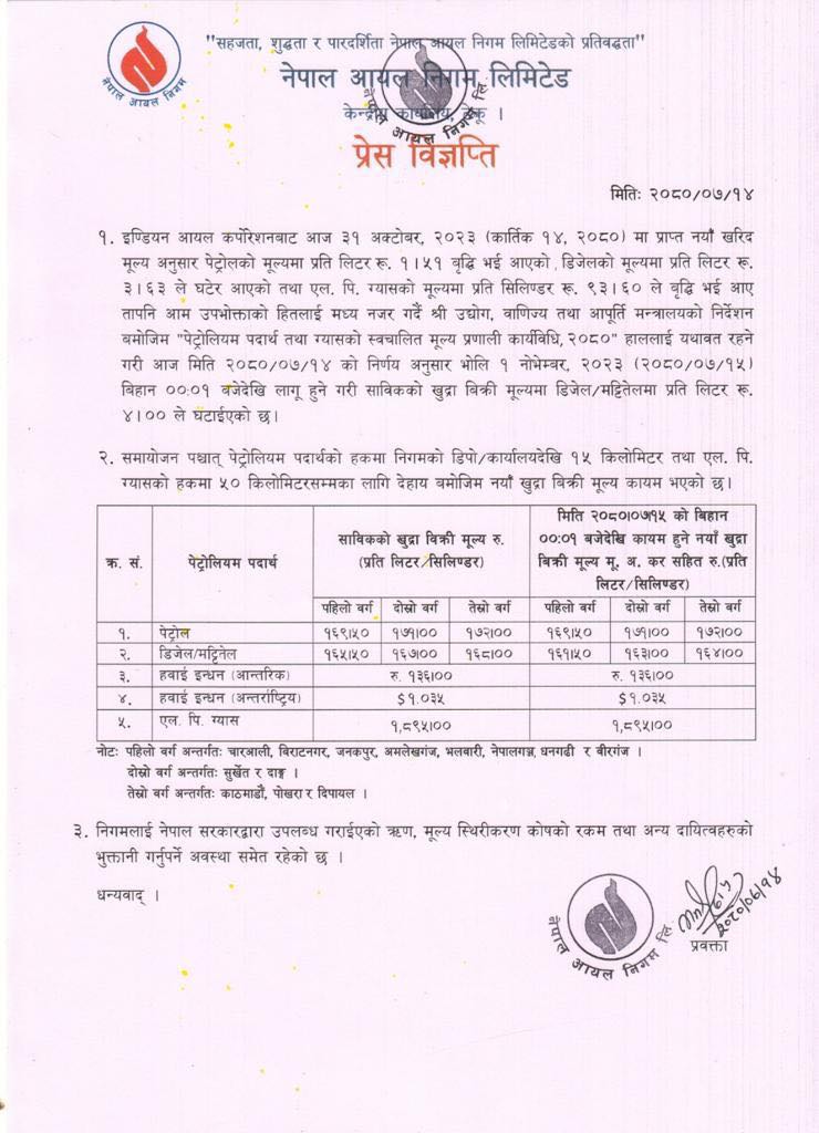 प्रतिलिटर ४ रुपैयाँ, घट्यो पेट्रोलियम पदार्थको मूल्य